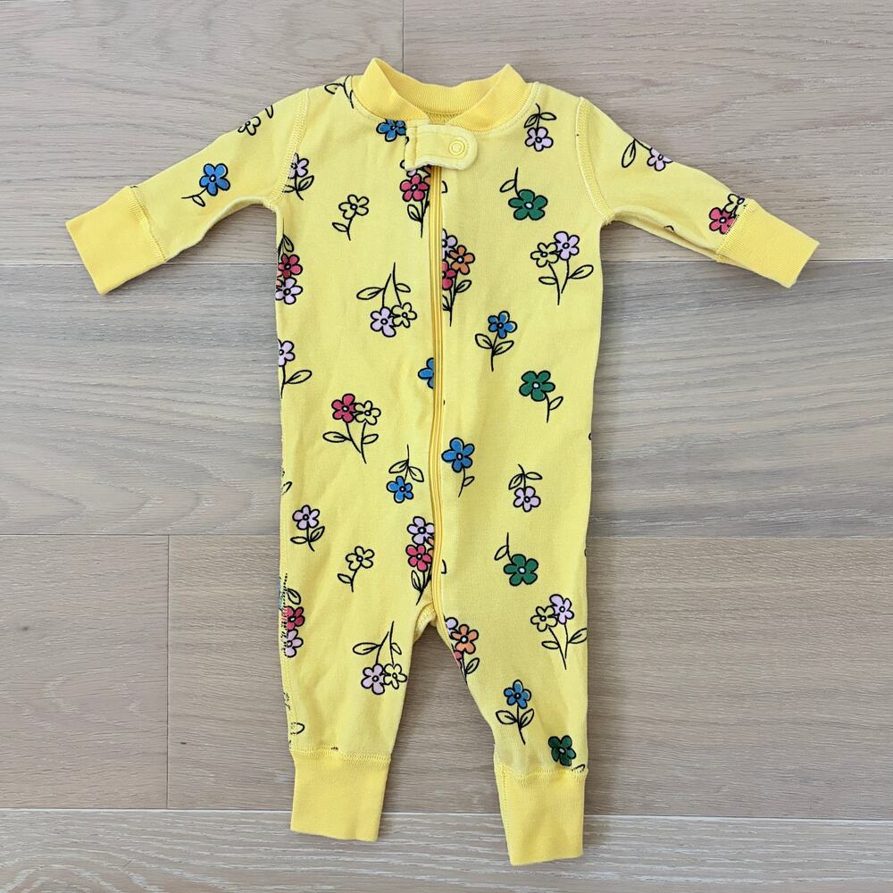 Hanna Andersson Yellow Floral One Piece Cotton Pajamas 0-3 mo